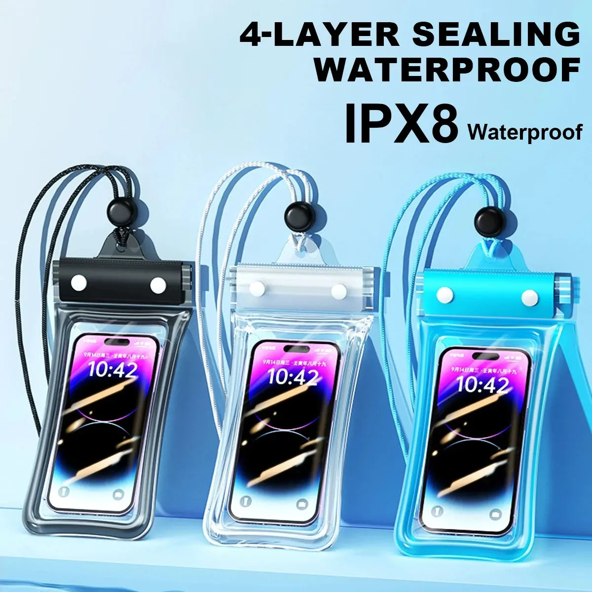 Dry Bag Waterproof - เคสโทรศัพท์กันน้ำแบบลอยน้ำ กระเป๋าสำหรับว่ายน้ำแบบมองเห็นทั้งหมด กระเป๋ากันน้ำใสสำหรับใช้ใต้น้ำ หิมะ ป่าฝน ซองกันน้ำพร้อมฝาปิดซีล